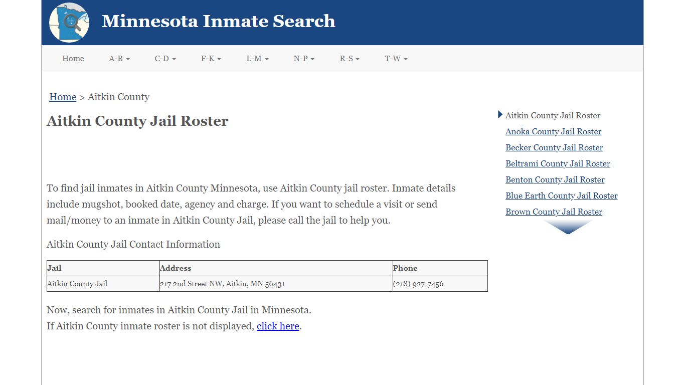 Aitkin County Jail Roster - Minnesota Inmate Search